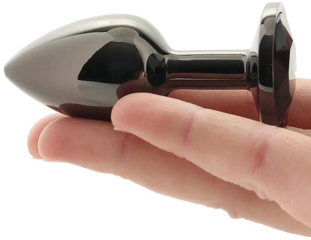 черная алюминивая анальная пробка с кристаллом large в России