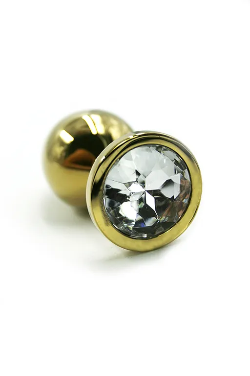 Золотистая анальная пробка с прозрачным кристаллом (Small)
