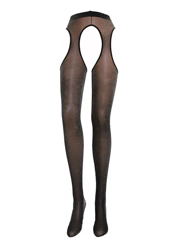 Эротическое чулки с поясом ashley черные с золотым люрексом в России