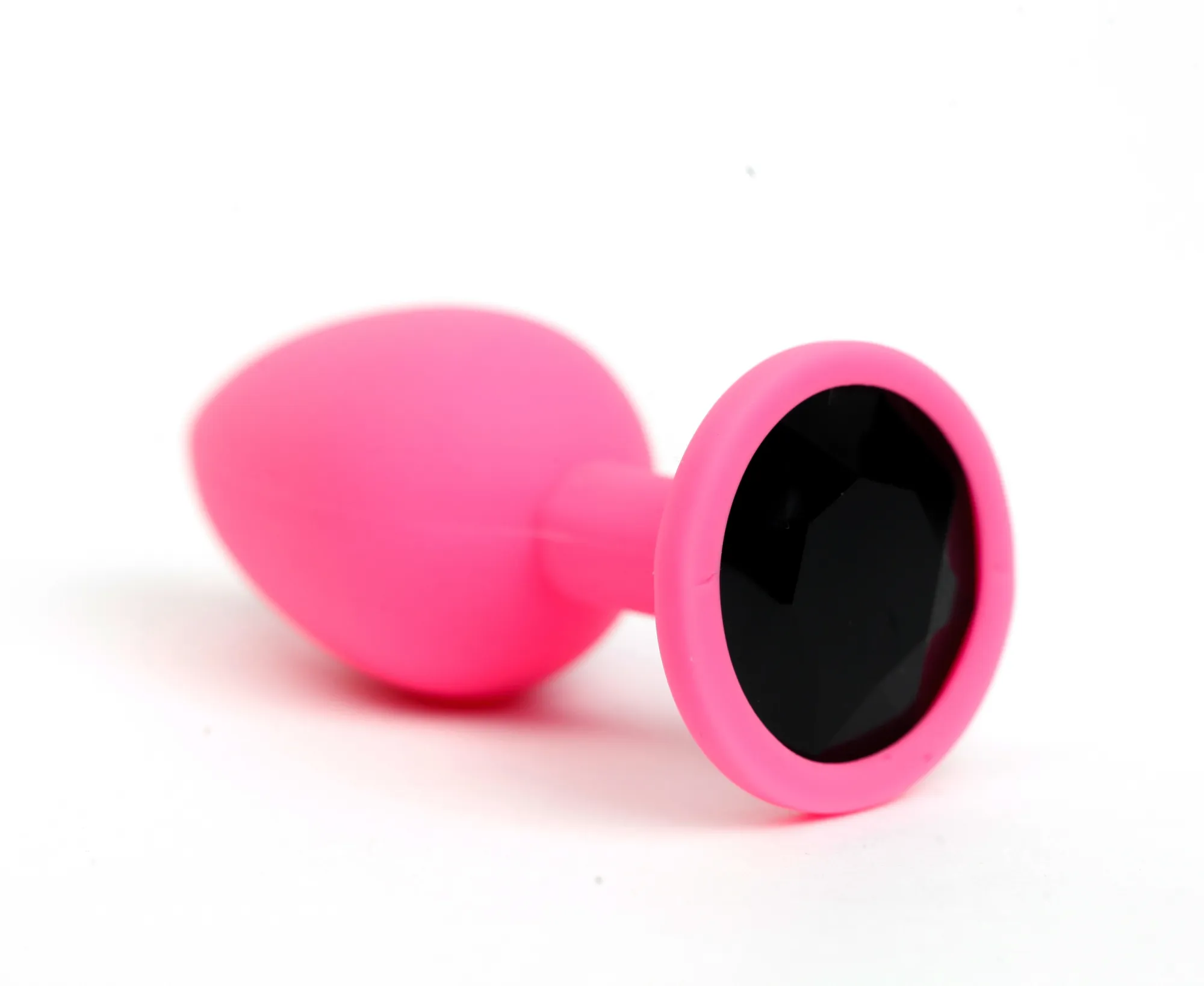 Анальная пробка силиконовая розовая с черным стразом 7,6х2,8 см 47511-MM