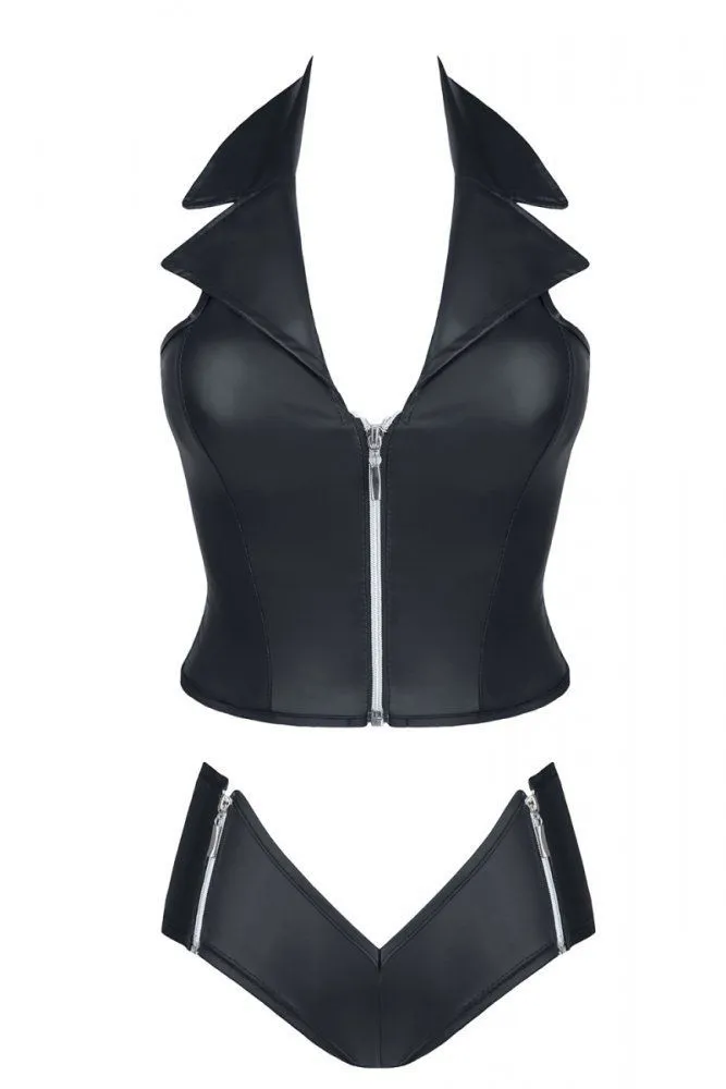 Эротическое комплект из жилетки на молнии и шортиков demoniq eva, черный в России