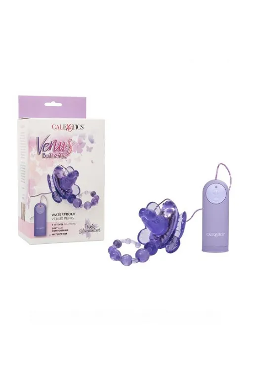 Вибромассажер-бабочка с анальной цепчкой Waterproof Venus Penis