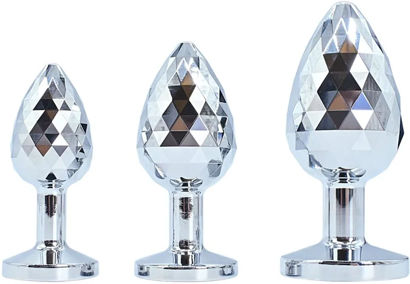 алюминивая текстурная анальная пробка с прозрачным кристаллом medium в России