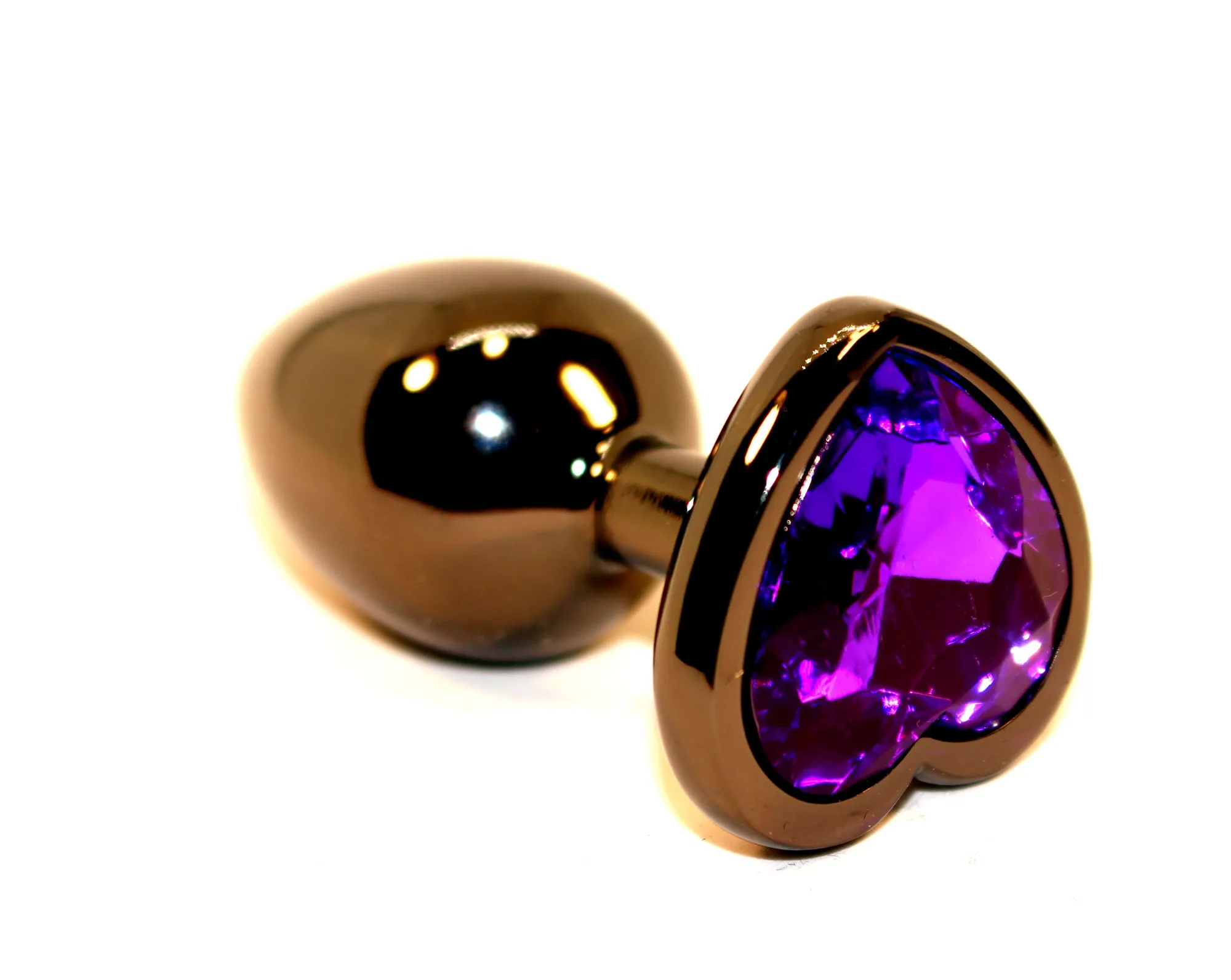 Пробка анальная черная 7,5х2,8см с сердечком фиолетовый страз 47438-5MM