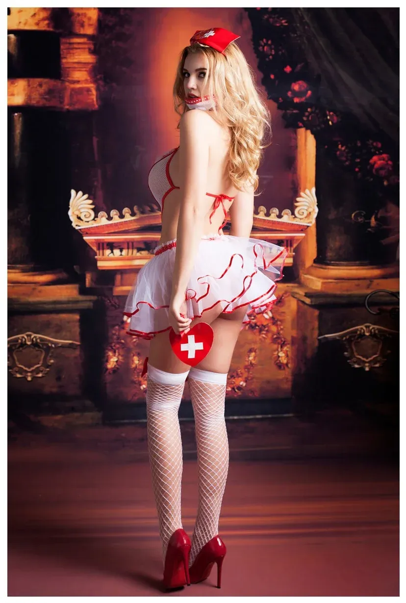 Эротическое костюм медсестры candy girl lola, бело-красный в России