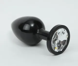 Анальная пробка металл черная с прозрачным стразом 8,2х3,5см 47411-4MM
