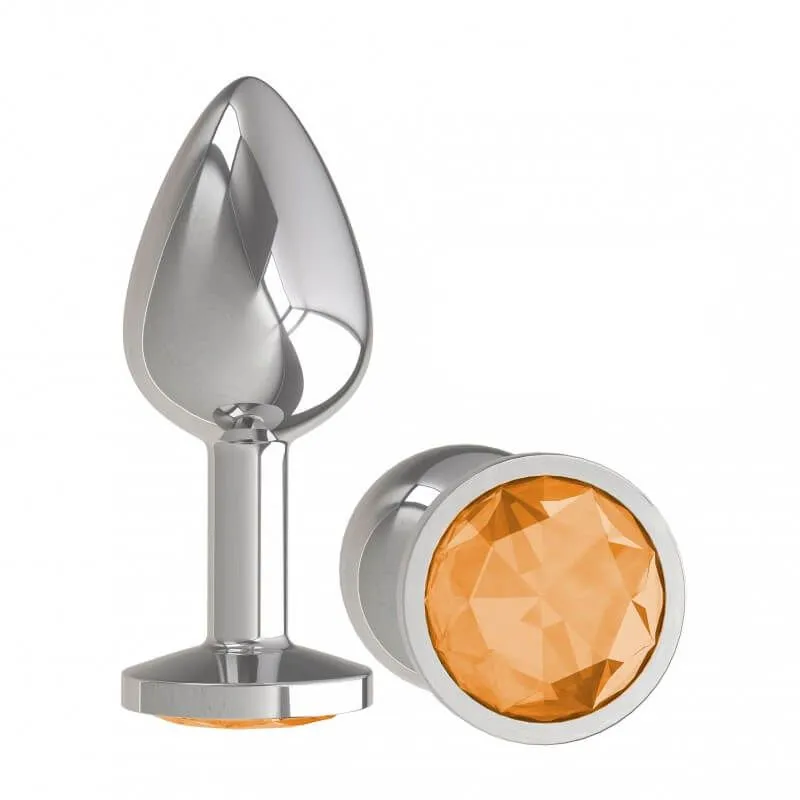 Анальная пробка Dжага Dжага Silver с оранжевым кристаллом