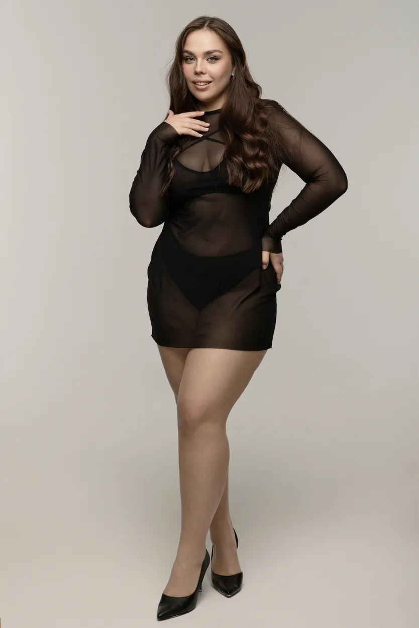 Эротическое платье pinkrabbit из эластичной сетки, чёрное в России