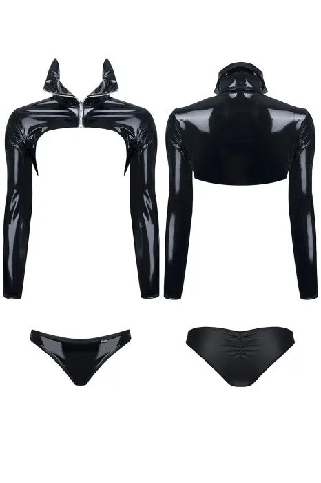 Эротическое комплект из жакета на молнии и трусиков demoniq nora, черный в России