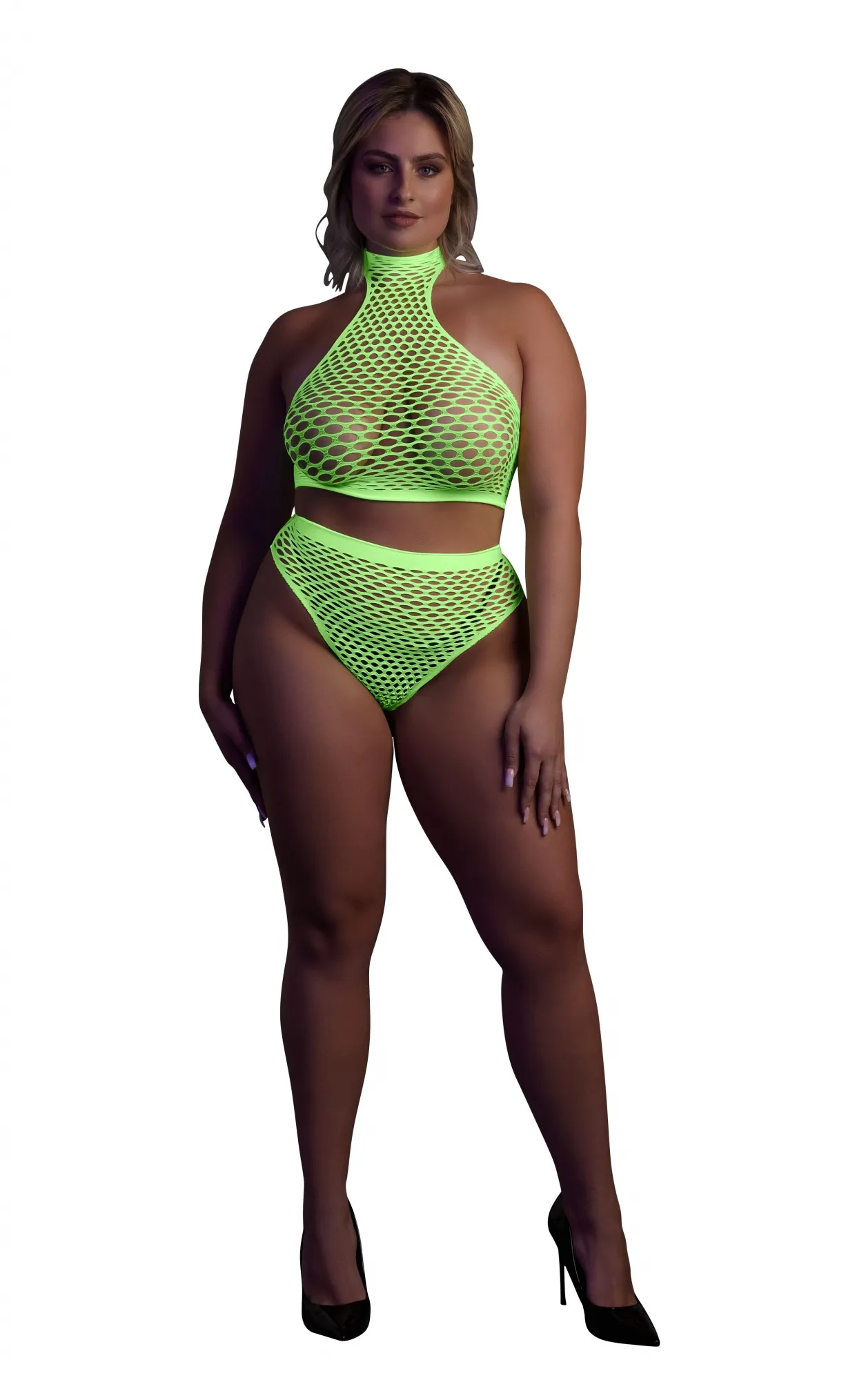 Эротическое топ в комлекте с чулками turtle neck and high waist slip - green - xl/xxxxl в России