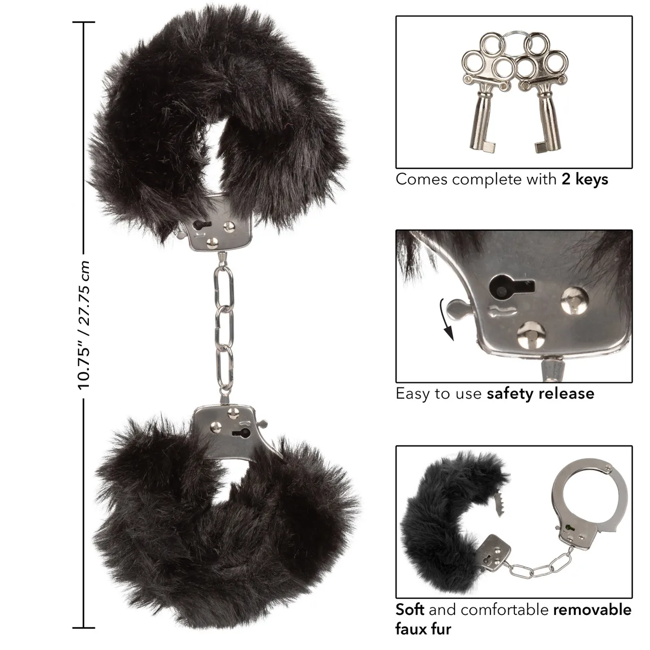 металлические наручники с искусственным мехом ultra fluffy furry cuffs-black в России