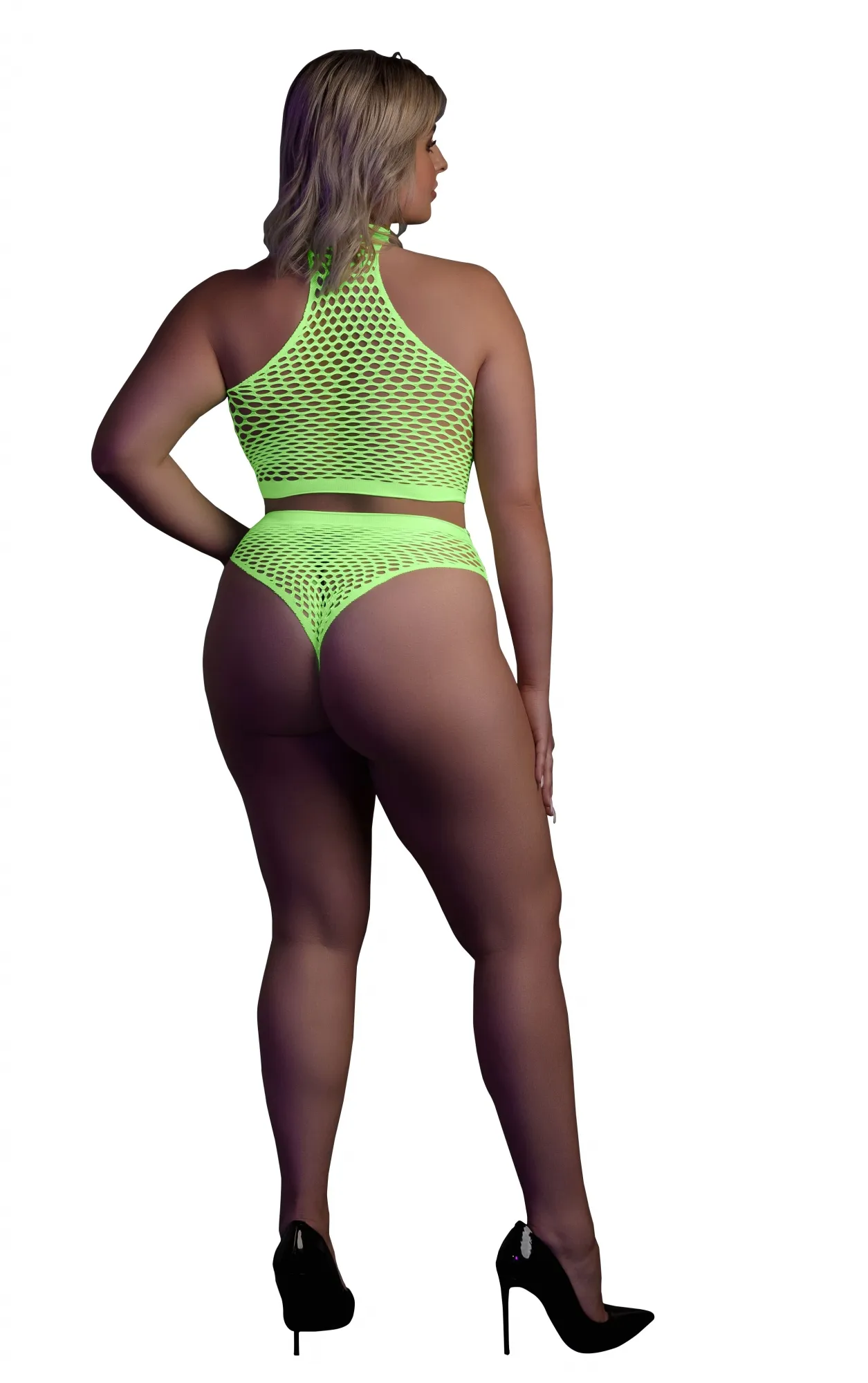 Эротическое топ в комлекте с чулками turtle neck and high waist slip - green - xl/xxxxl в России