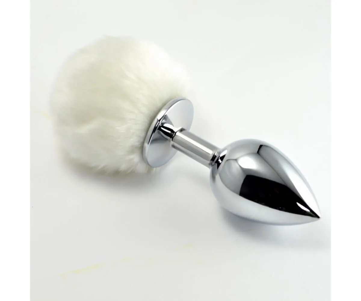 Анальная пробка малая Lovetoy с кроличьим хвостом, белая
