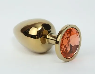 Анальная пробка металл 3,4х8,2 золото желтый страз 47059-1MM