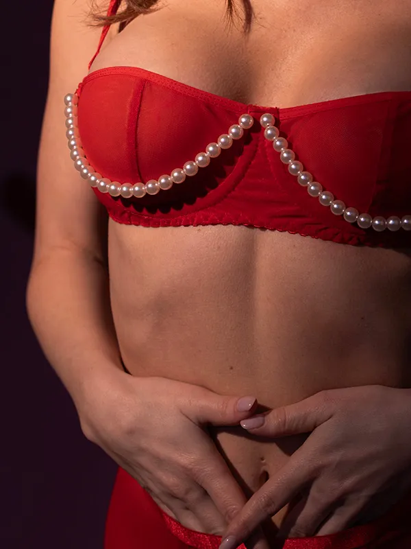 Эротическое бюстгалтер lapin rose pearl, красный в России