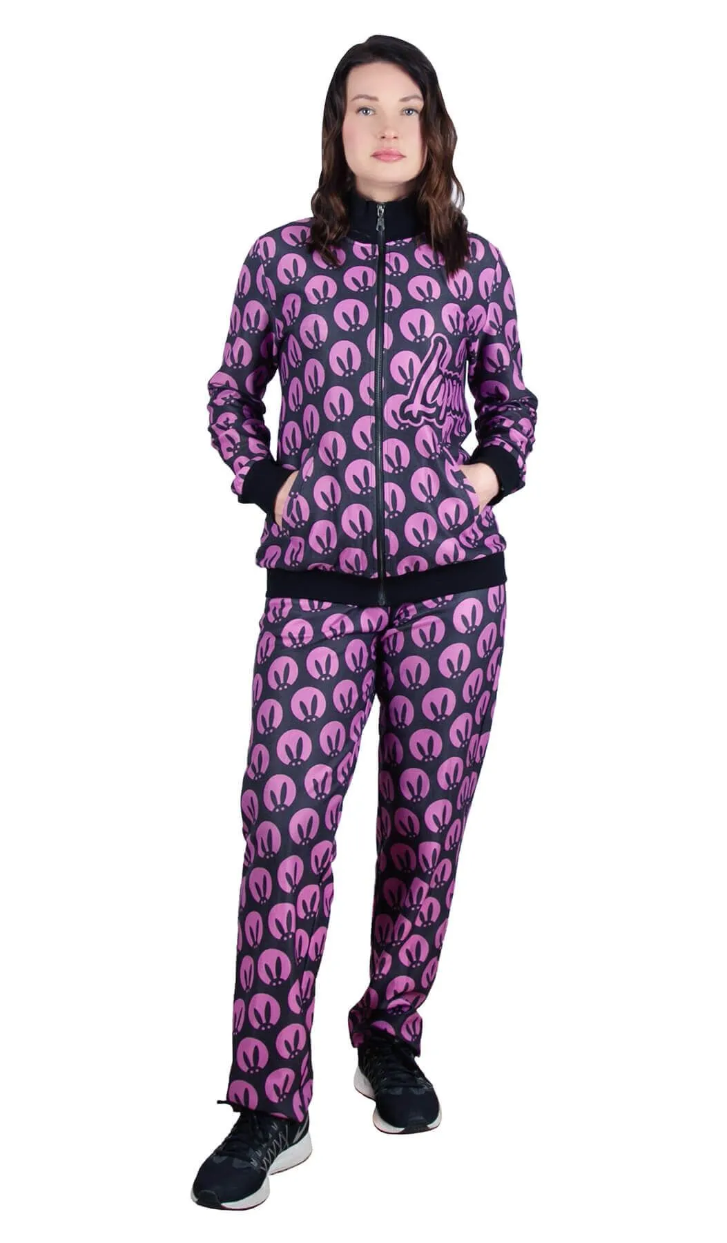 Костюм спортивный PinkRabbit, с логотипом, черно-розовый