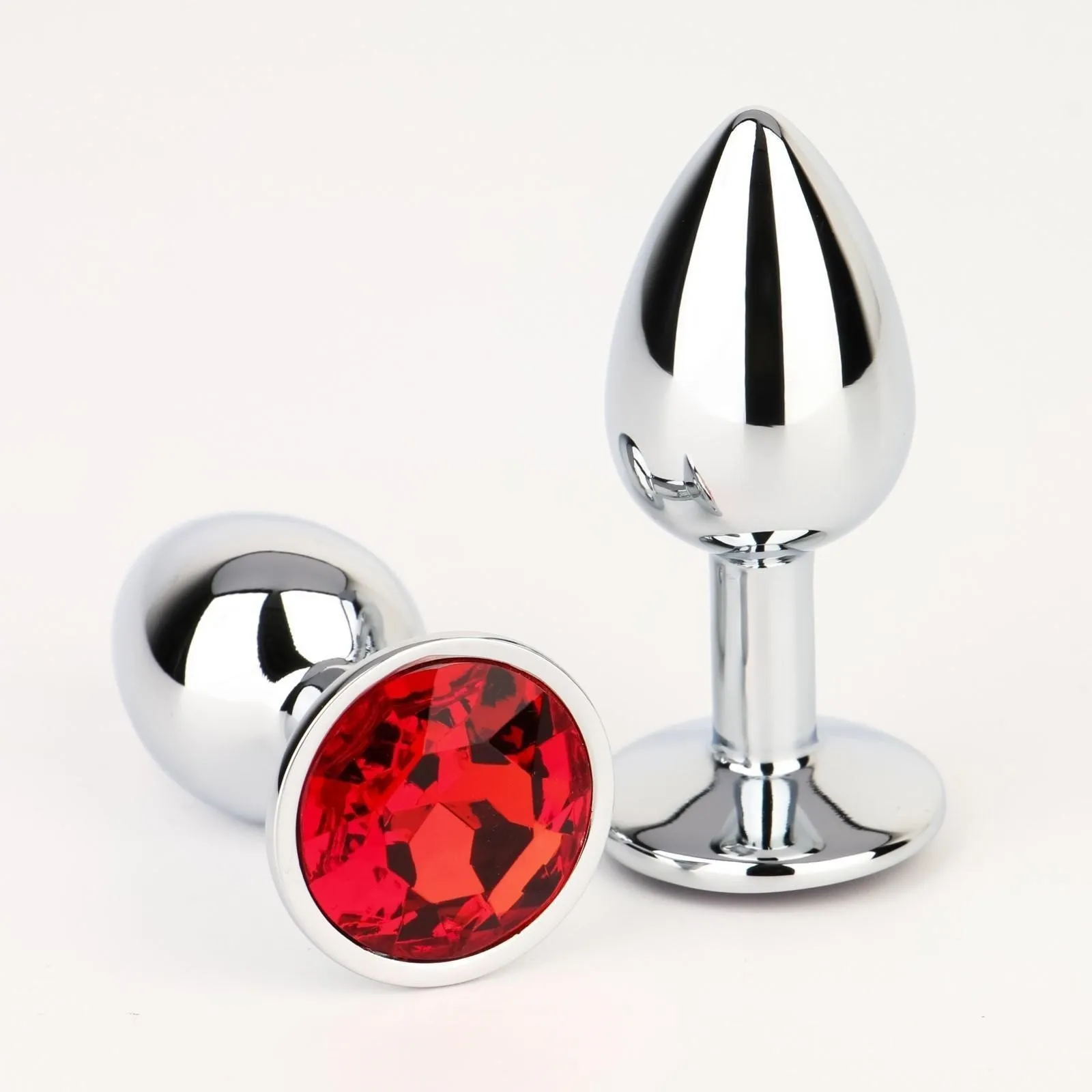 Пробка анальная, серебрянная, с красным кристаллом, d=28 мм