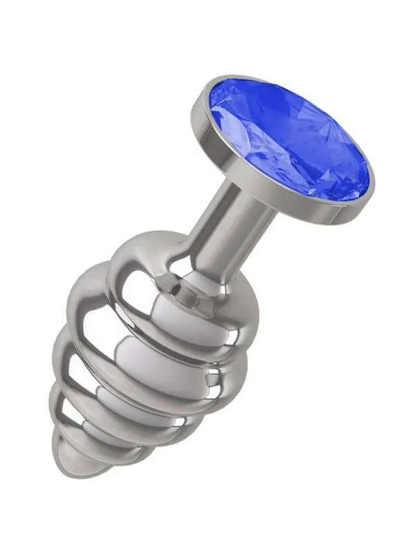 Анальная пробка Silver Spira, с синим кристаллом