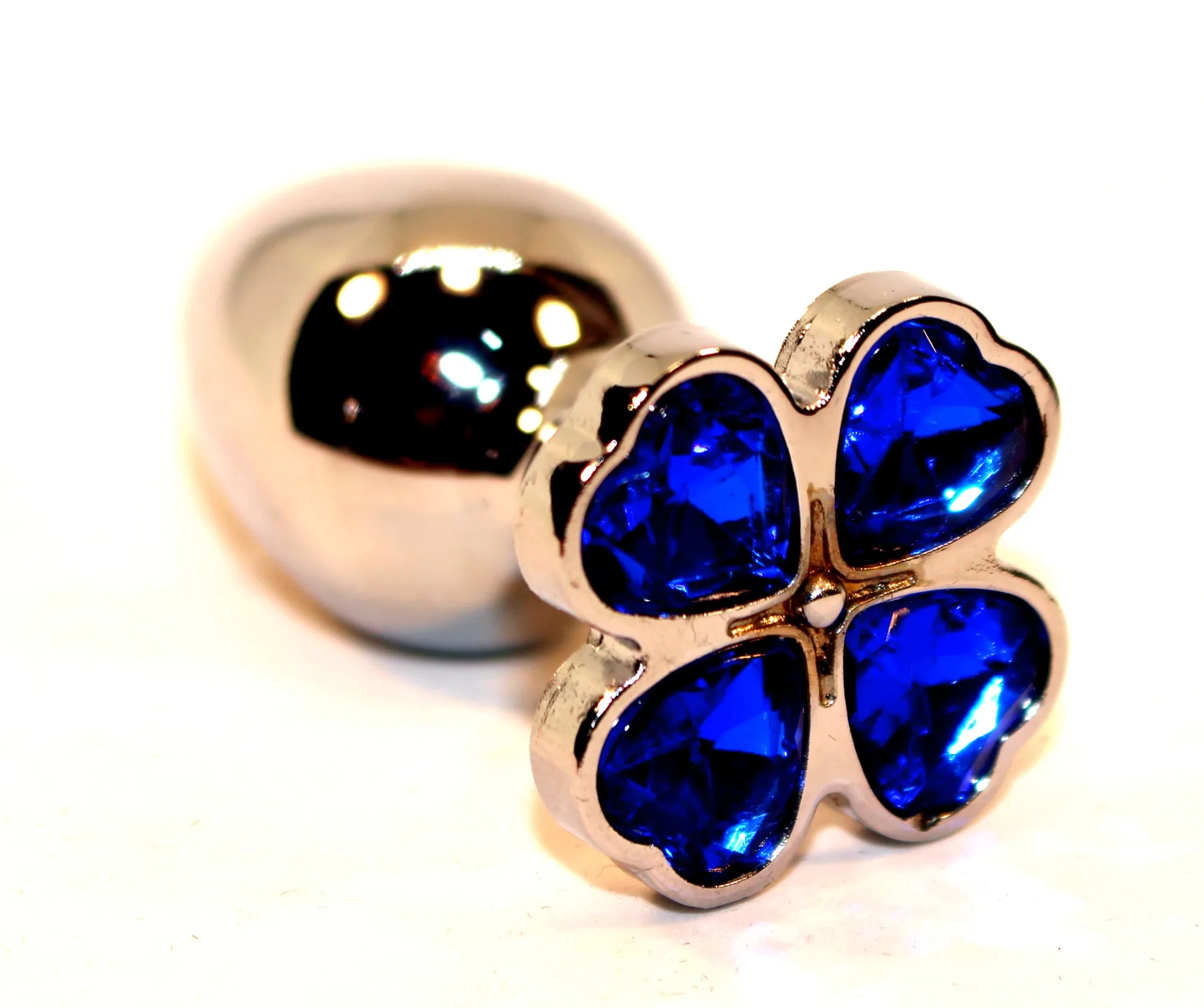 Пробка анальная металл 7,5х2,8см с сердечком синий страз 47439-3MM