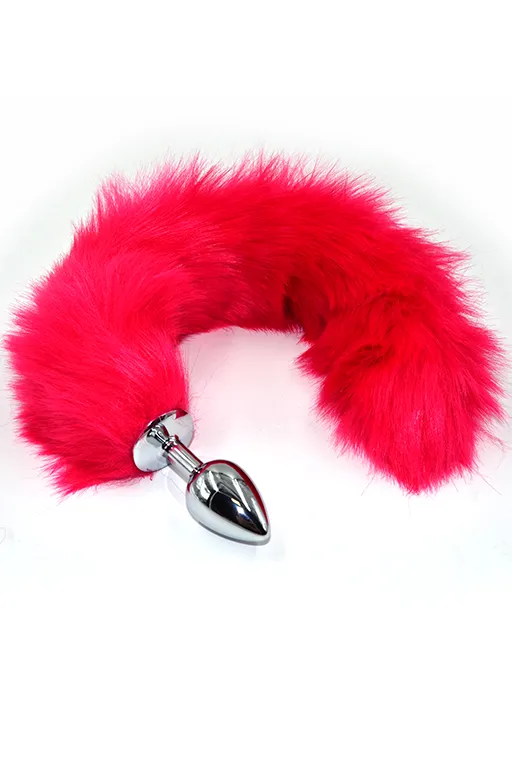 Серебристая анальная пробка с розовым гибким хвостом (Small)