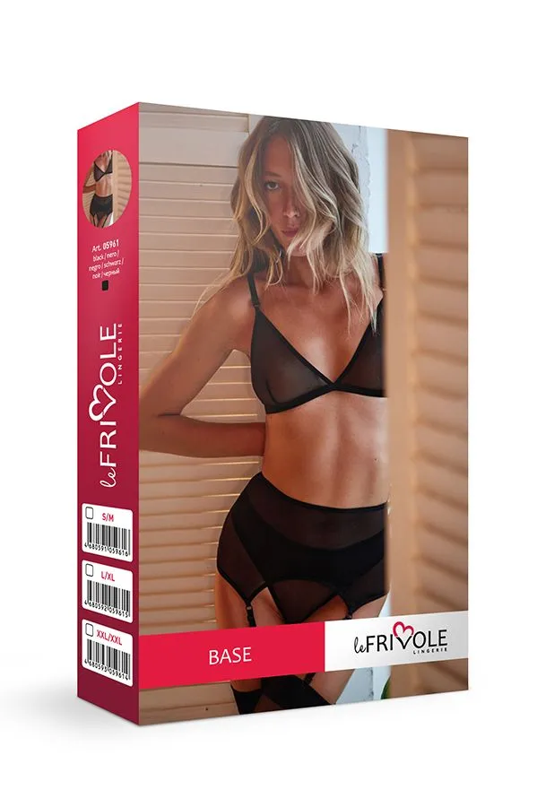 Эротическое базовый комплект из бюстгалтера, стрингов и широкого пояса для чулок base в России