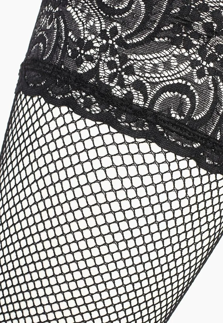 Эротическое чулки в мелкую сетку с черной кружевной резинкой на силиконе le frivole sense в России