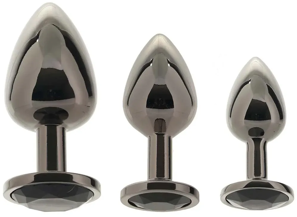 черная алюминивая анальная пробка с кристаллом large в России