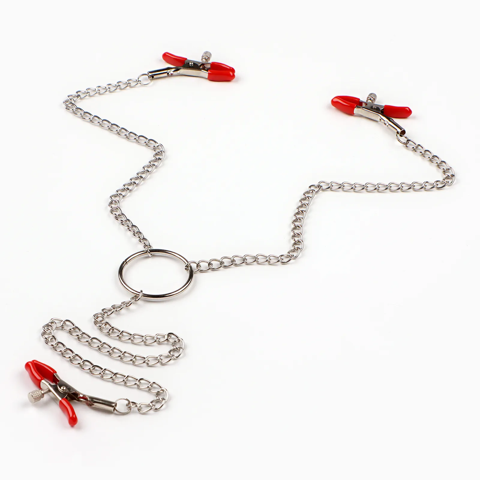 Зажимы для сосков Оки-Чпоки, БДСМ аксессуар, для сосков и клитора, винтовой, металл, красный 