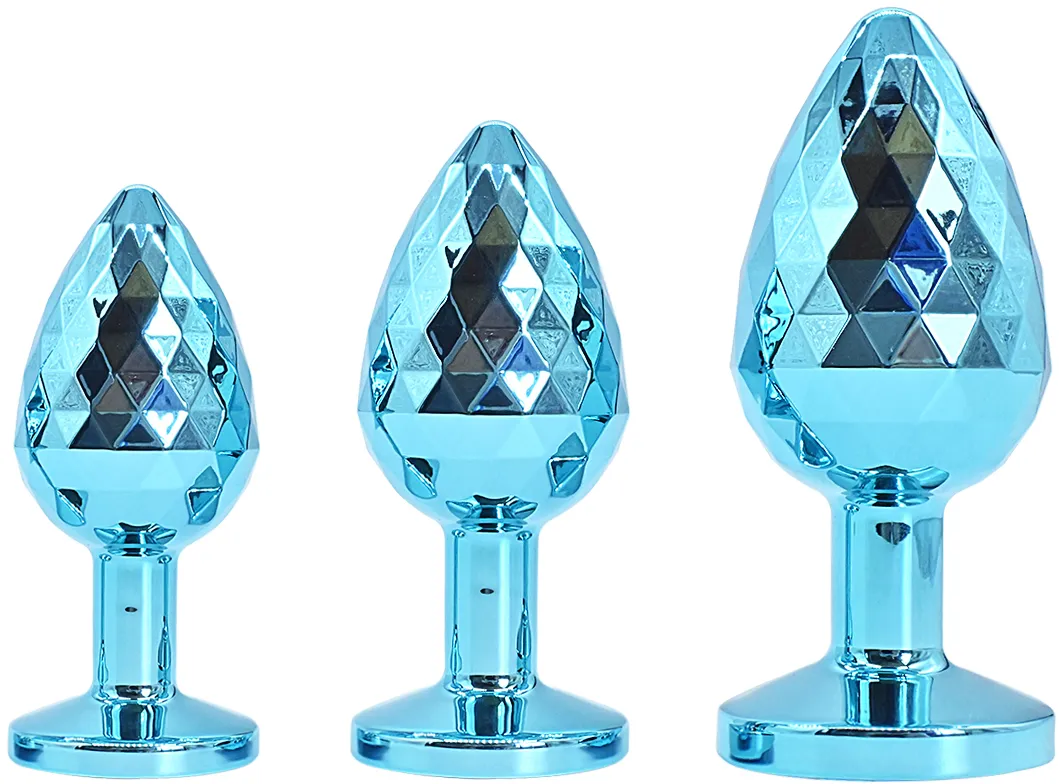 голубая алюминивая текстурная анальная пробка medium в России