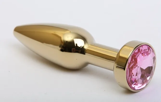 Анальная пробка золото с розовым стразом 11,2х2,9см 47198-6MM