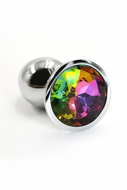 Анальная пробка Kanikule серебрянная с радужным кристаллом, Small