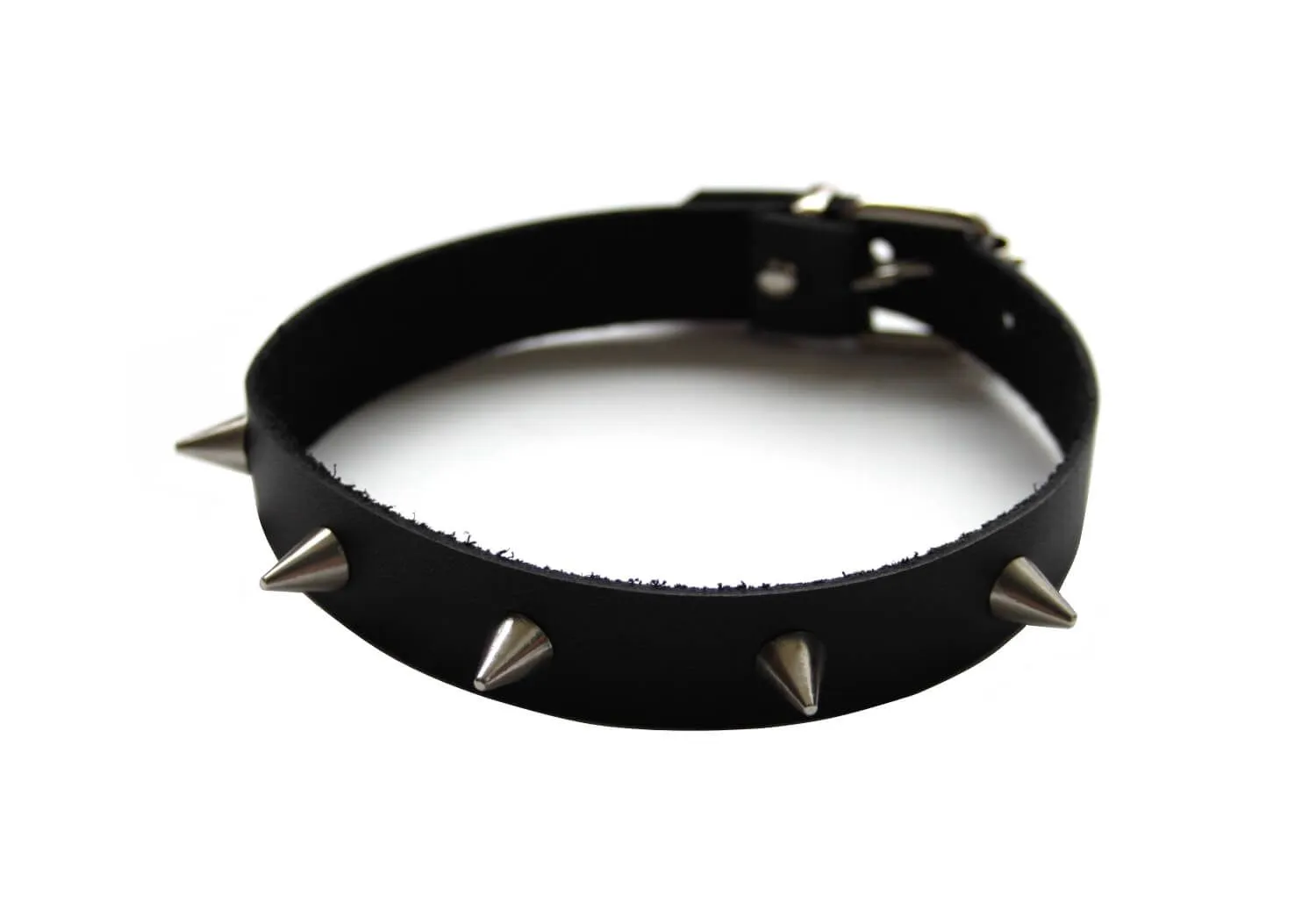 Ошейник с шипами PinkRabbit кожаный, чёрный