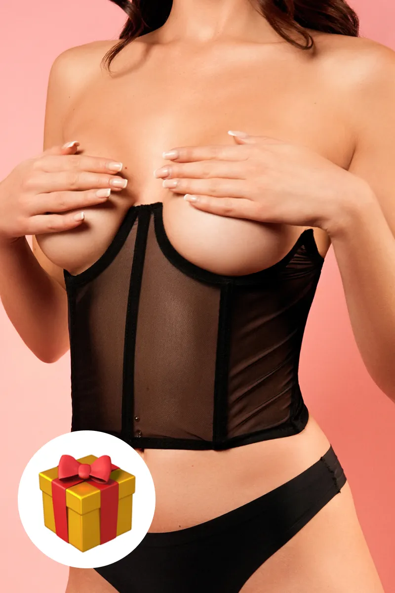 Корсет с косточками и открытой чашкой (пэстисы в подарок)