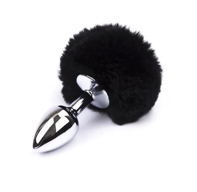 Анальная пробка PinkRabbit с черным мехом