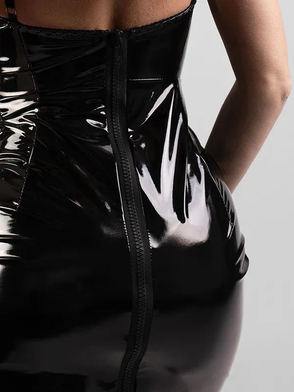 Эротическое платье pinkrabbit из лаковой кожи на молнии, чёрное в России