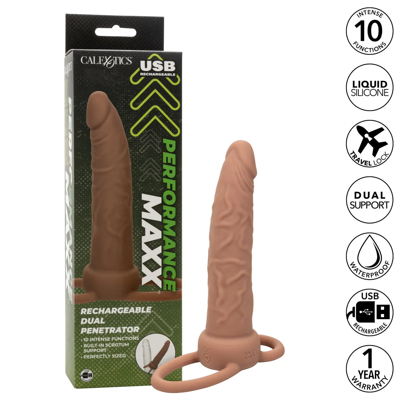 перезаряжаемая вибронасадка для двойного проникновения performance maxx rechargeable dual penetrator, коричневая в России