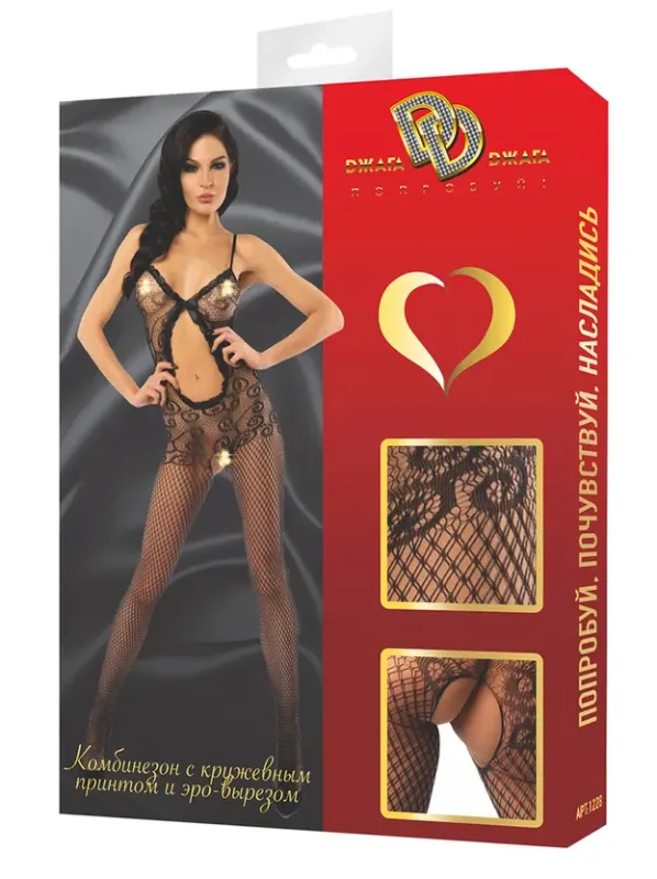 Эротическое комбинезон-сетка с дотупом, черный в России