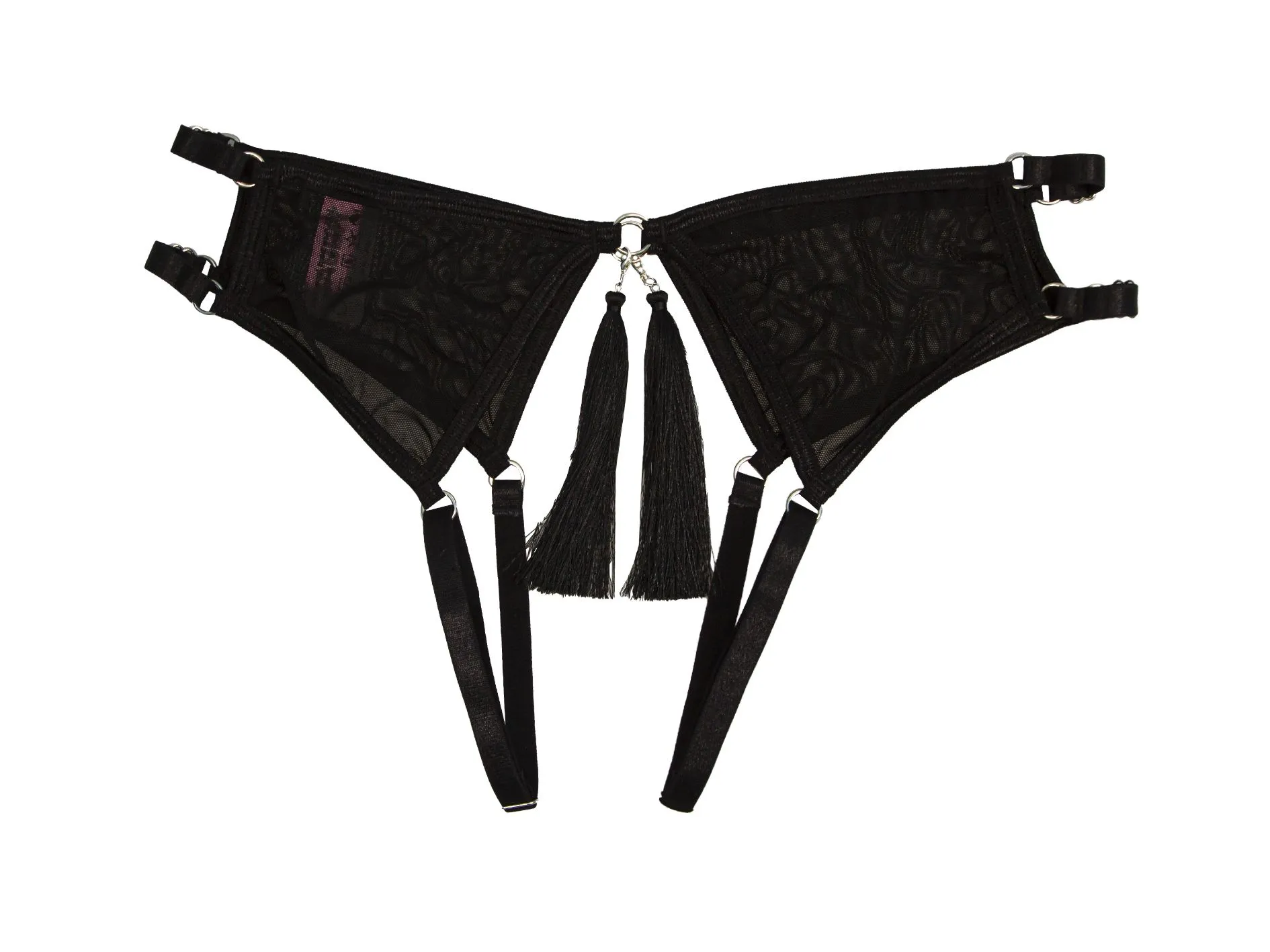 Эротическое трусики pinkrabbit с доступом и соблазнительными кисточками, чёрные в России