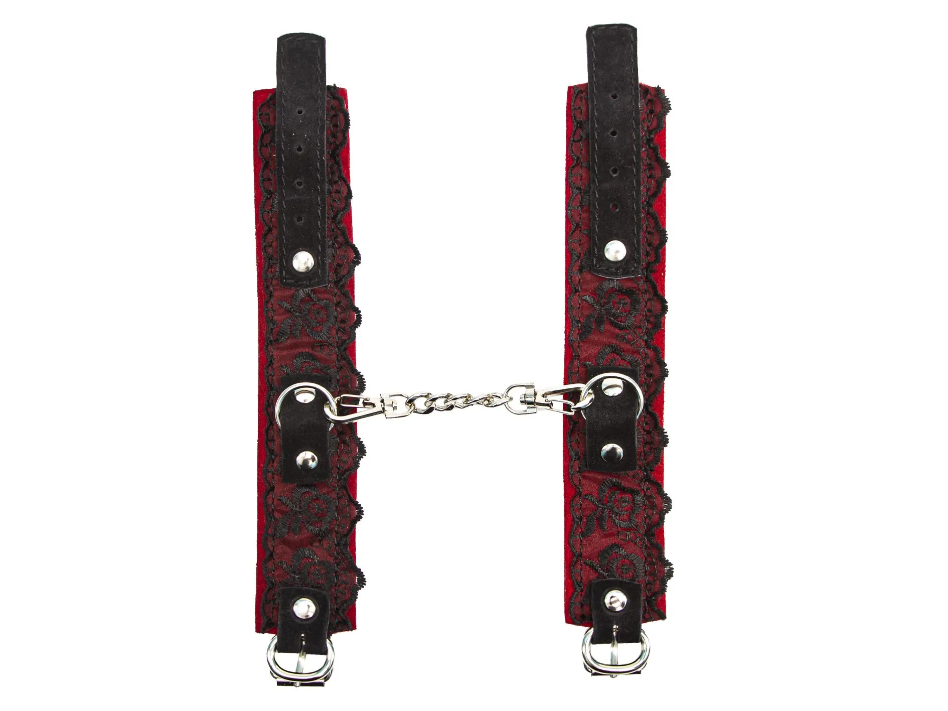 hаручники pinkrabbit замшевые красные с черным кружевом на цепочке в России