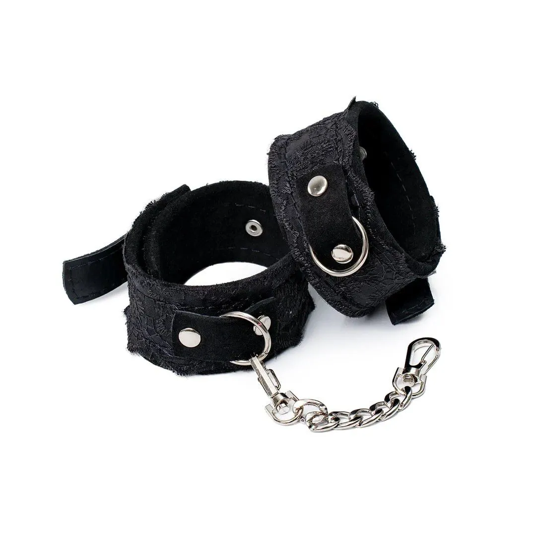 наручники замшевые с кружевом на цепочках, xl, чёрные в России