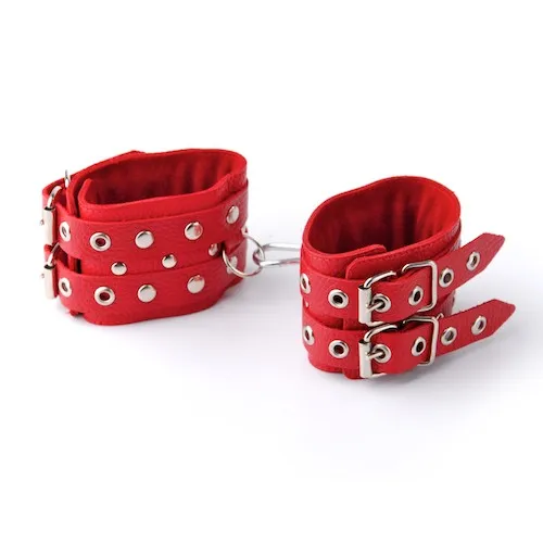 наручники кожаные красные с ремешками 3050-2 в России