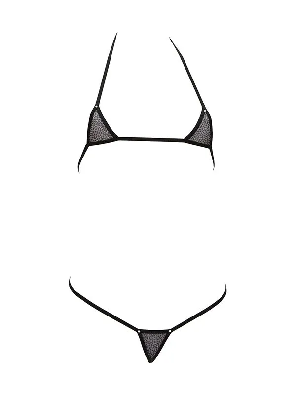 Эротическое мини-бикини foly, серебрянный лео на сетке в России