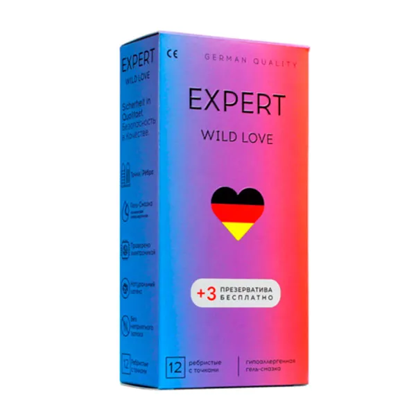 презервативы expert wild love №12 + 3 шт бесплатно, ребристые с точками в России