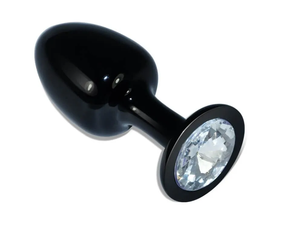Анальная пробка Lovetoy с прозрачным камнем, черная