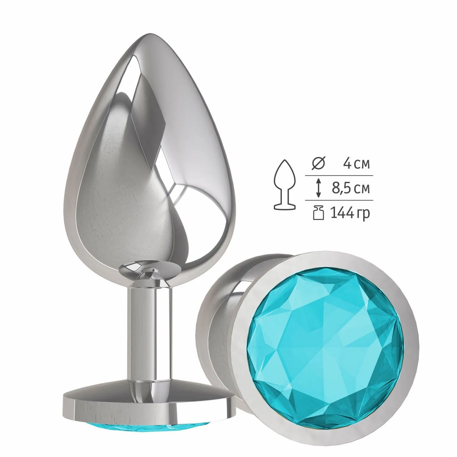 Анальная втулка Silver большая с голубым кристаллом