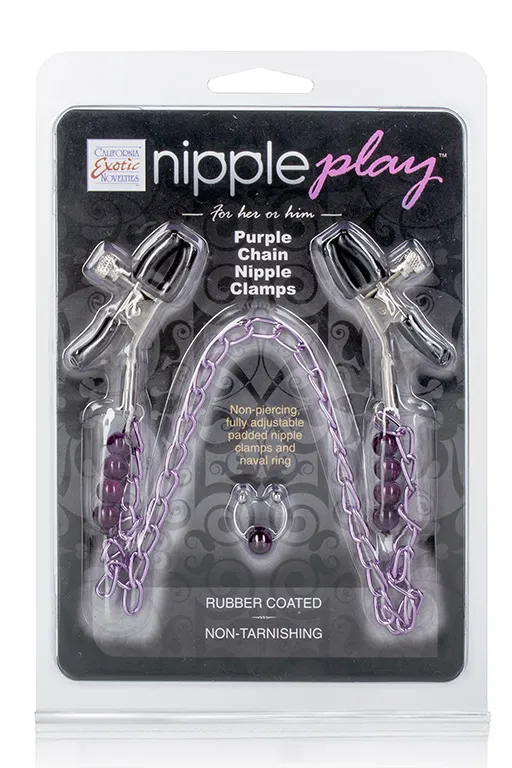 Набор из зажимов-прищепок и колечка (украшении) для сосков Purple Chain Nipple Clamps