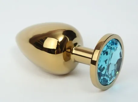 анальная пробка металл 4х9,5 золото голубой страз 47057-2mm в России
