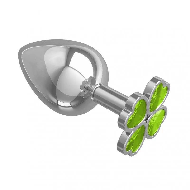 анальная втулка silver большая с салатовым кристаллом "клевер" в России