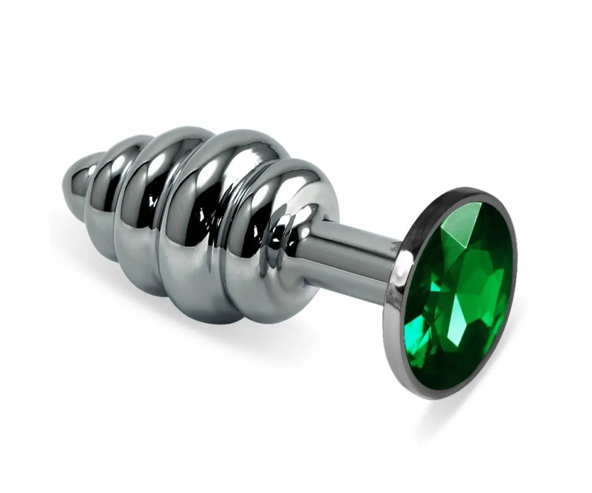 Анальная пробка Lovetoy Rosebud Spiral, с зеленым камнем