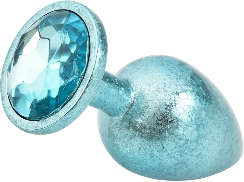 голубая алюминивая анальная пробка с кристаллом medium в России